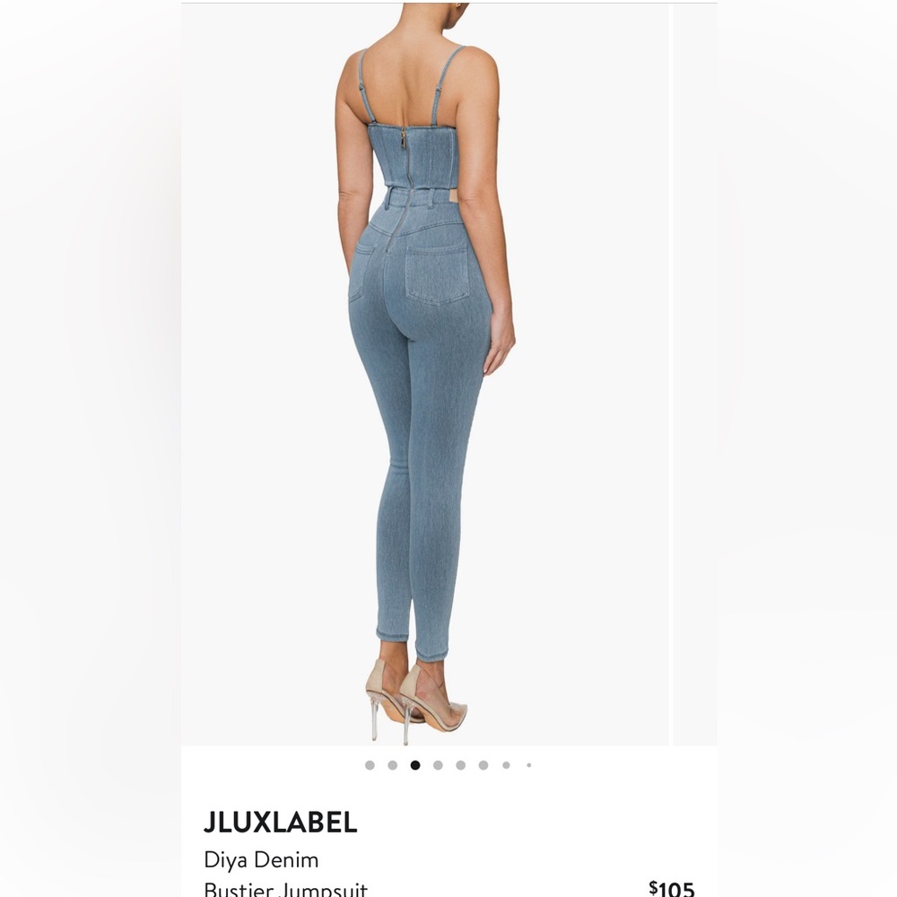 JLUXLABEL Diya Denim Bustier Jumpsuit in Light Blue - Picture 2 of 3